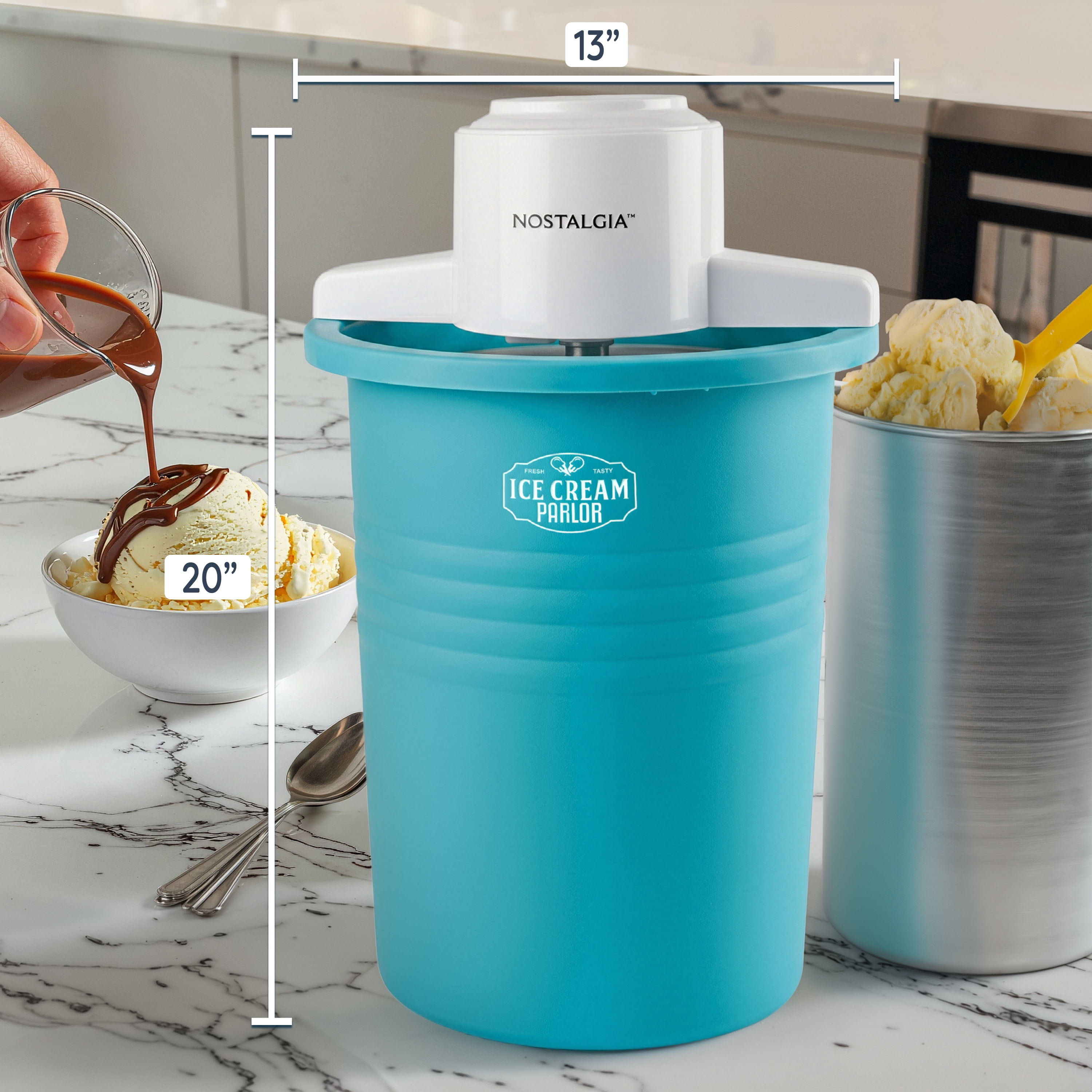 Nostalgia 6-Quart Parlor Electric Ice Cream Maker, Blue