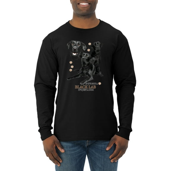 Wild Bobby, If It's Not a Black Lab It's Just a Dog Gift | Mens Dog Lover Long Sleeve T-Shirt, Black, Small