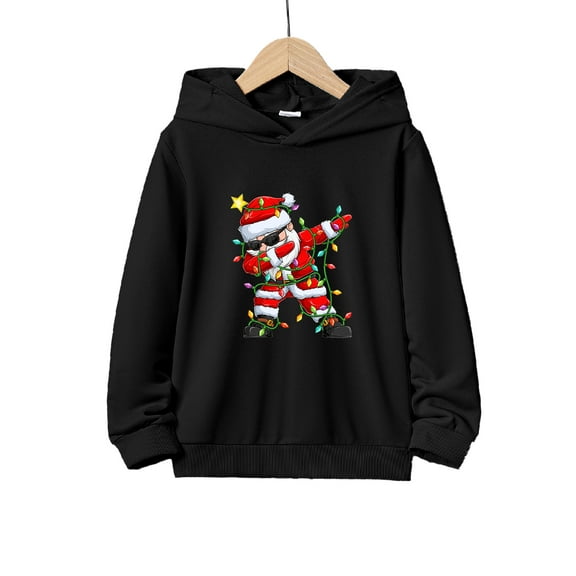 Mikrdoo Hip Hop Style Santa Claus Print Fleece Hoodies For Big Boys - Casual Graphic Design With Stretch Fabric For Comfortable Christmas Wear