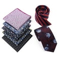 thumbnail image 2 of DONGTIAN Men's Polyester Neck Tie Set Pineapple Dragonfly Jacquard Casual Neckties Cashew Flower Pocket Square Shirt Suit Tuxedo Neckwear, 2 of 6