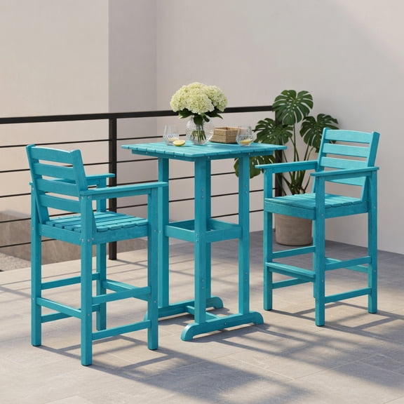 Resenkos 2-Pack HDPE Adirondack Bar Chairs – Turquoise Outdoor Patio Chairs with Wide Armrests, Stainless Steel Frame, 330 lb Capacity