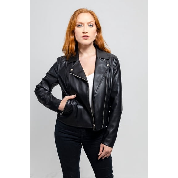 FMCo NY Demi Women's Lightweight Faux Leather Jacket - Casual Outerwear, Black, XL