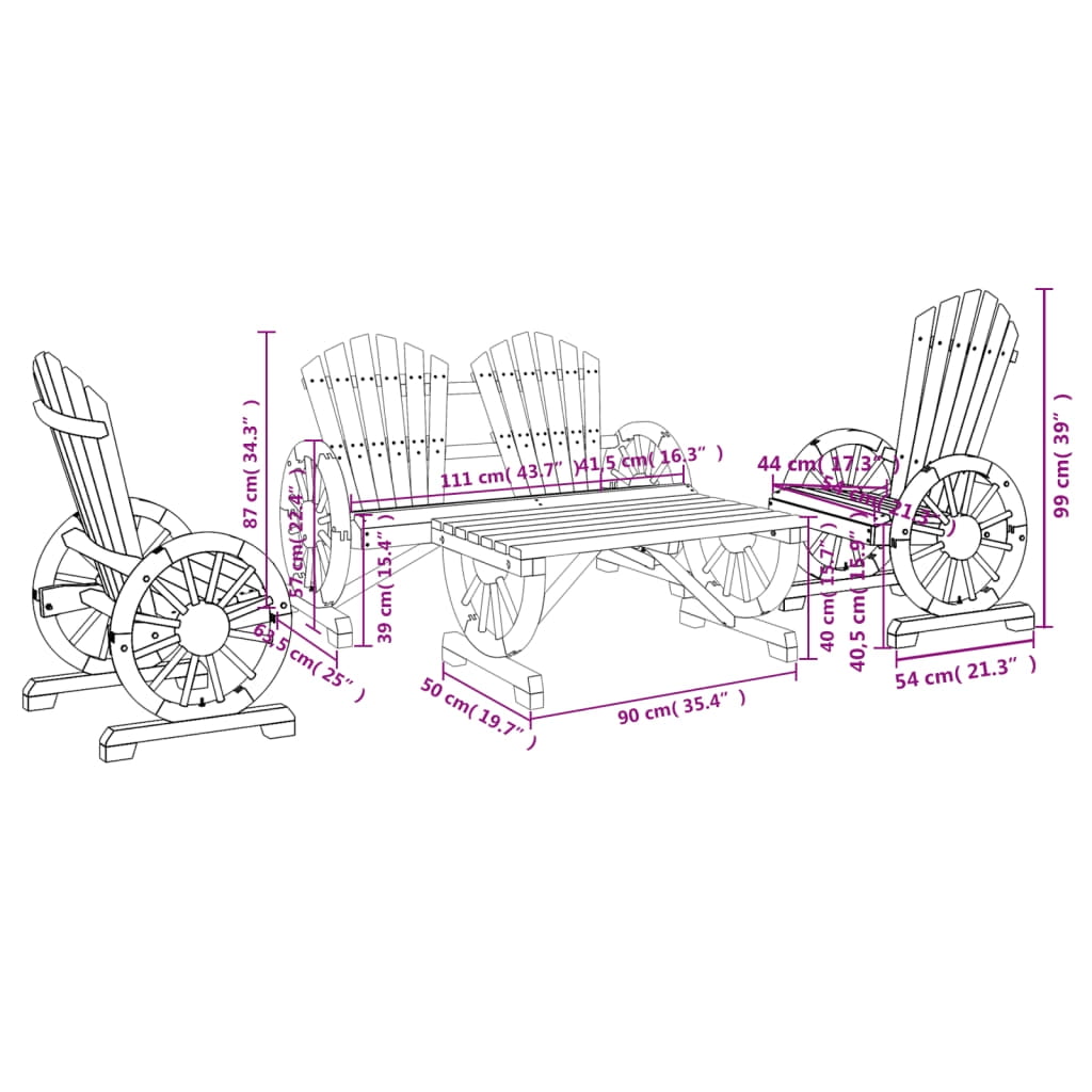vidaXL Patio Lounge Set Outdoor Garden Seat Furniture 4 Piece Solid Wood Fir