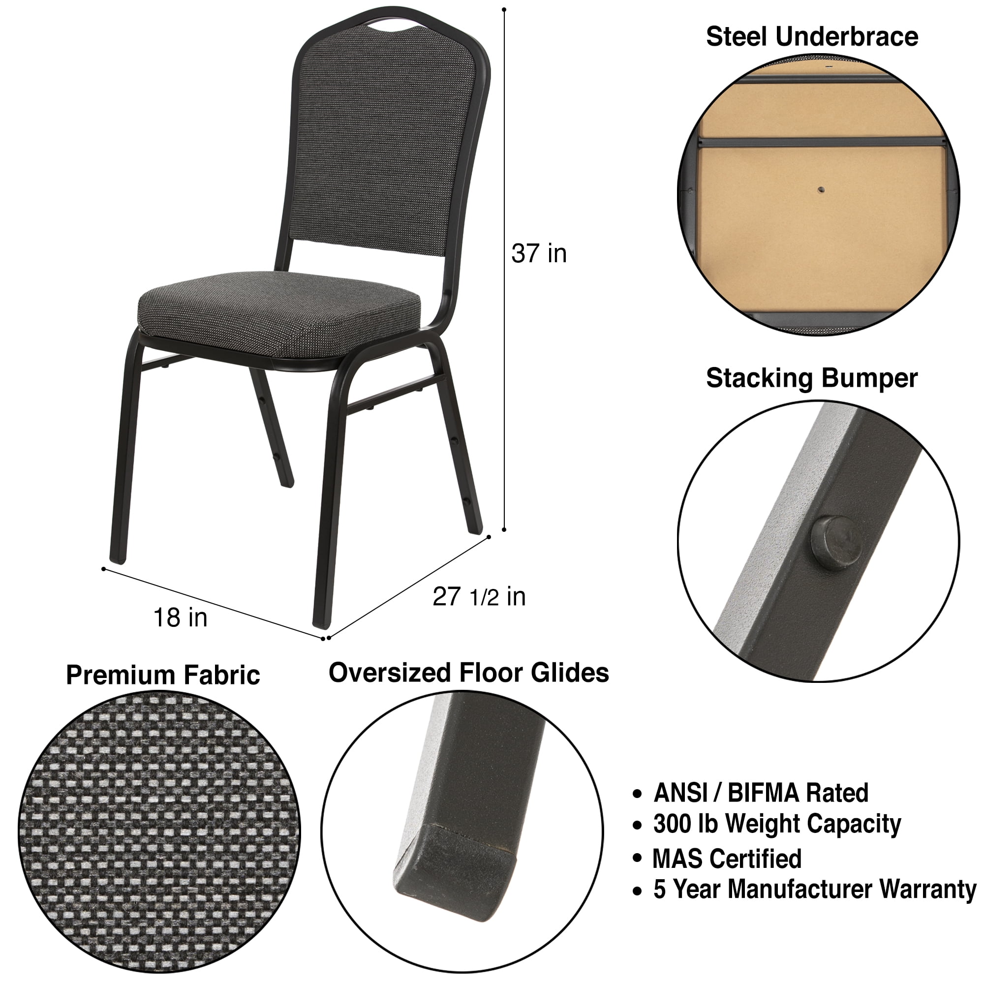 Hampden Furnishings Lila Collection Fabric Banquet Chair, Greystone, Pack of 2