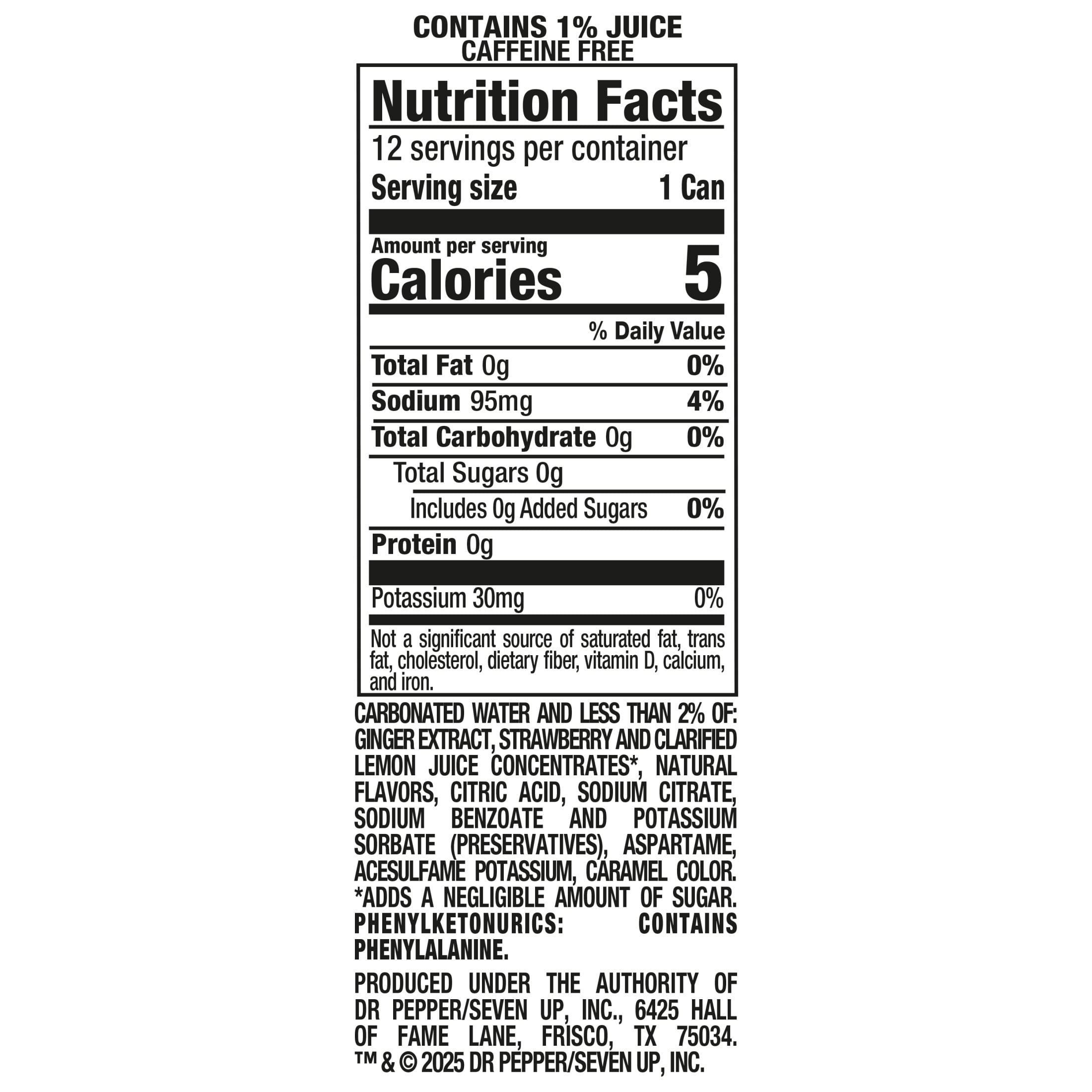 Canada Dry Caffeine Free Zero Sugar Fruit Splash Strawberry Ginger Ale Soda Pop, 12 fl oz, 12 Pack Cans
