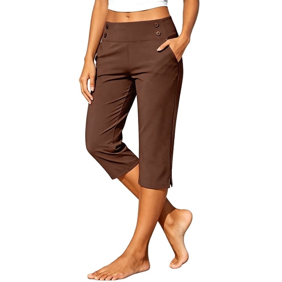 Aihuaihua Women's High Waisted Straight Leg Capri Pants Stretch Lightweight Trousers for Work Golf Casual Capri Leggings with Pockets