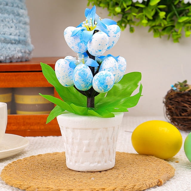 Huevos de Pascua decorativos, mini planta en maceta, arreglo floral artificial con huevos coloridos, 16x7x7cm para decoración de casas navideñas