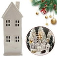thumbnail image 3 of Floral Ceramic Christmas Village House Tealight Holder, LED Lighted Meadow House Candle Decor for Holiday Table Centerpiece, White Winter Miniature Home, 3 of 8
