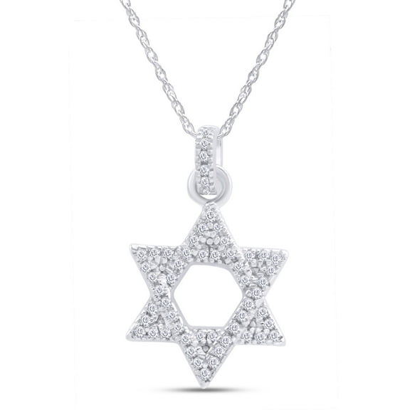 AFFY 1/6 Carat T.W White Natural Diamond Star of David Pendant Necklace in 14k White Gold Over Sterling Silver