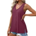 thumbnail image 5 of ZQUUVOU Tank Top For Women Solid Color V-Neck Solid Color Side Slit Tops (Burgundy,S), 5 of 6