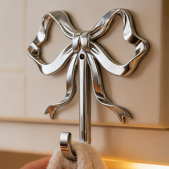Bow Wall Hook, Bow Hook Single Hanger, Sturdy Metal Coat Hook for Coats, Hats & Bags, Multi Purpose Decorative Wall Hook, Small, Black