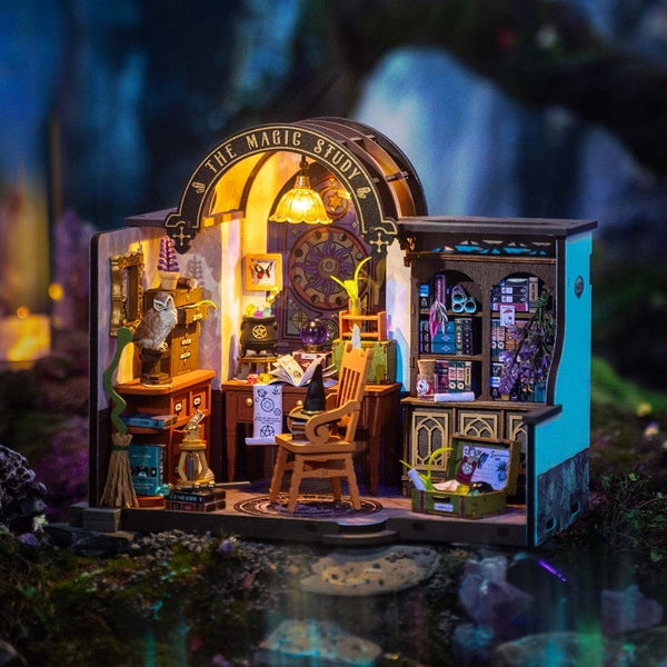 ROBOTIME DIY Miniature House Kit - The Magic Study, Mini Dollouse Building Kit for Adults, Tiny Home Craft Kits with Furniture/Lights, Halloween Christmas Birthday Gifts for Adults Kids