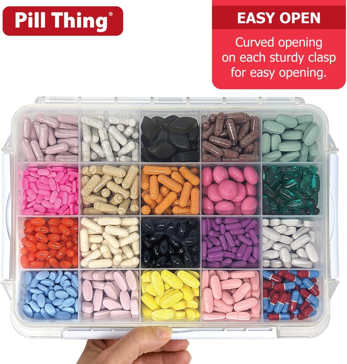 Portable Durable Airtight Waterproof 20 Compartment Large Pill Case with Silicone Gasket and Medication Map, 1 Pack
