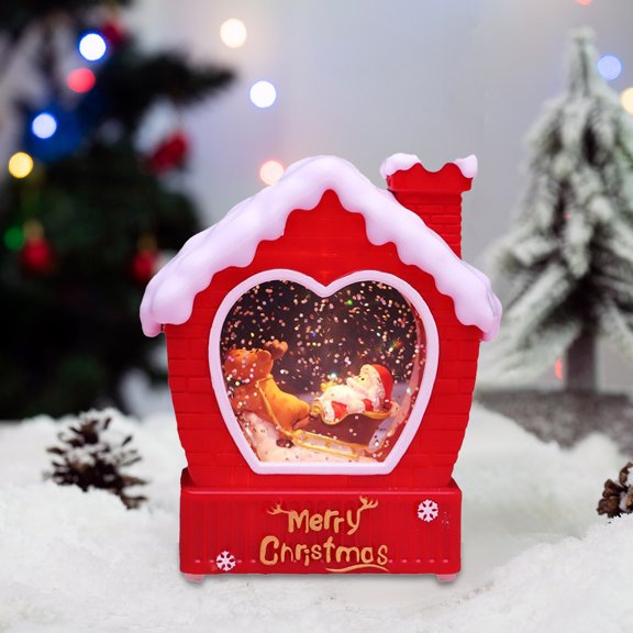 PATLOLLAV Red Resin House Crystal Light Music Boxs,Christmas Santa Snow Globes,Lighted USB/Battery Operated Swirling Singing Water Glittering House,Christmas Holiday Festival Decoration