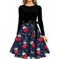thumbnail image 5 of Christmas Dresses for Women Women's Fashion Temperament Autun And Winter Button Lapel Pocket Long Sleeve Retro Print Dress with Snowflake Christmas Print for Holiday Party,Royal Blue,S, 5 of 5