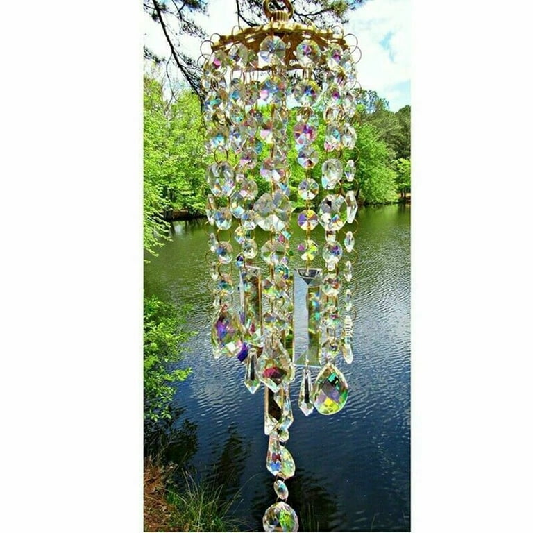 BEAUTYBIGBANG Crystal Wind Chimes For Outside, Spiral Oval Wind Chime Metal  Garden Ornament Decor 360 Degrees Spinners Ornament Home Garden Window