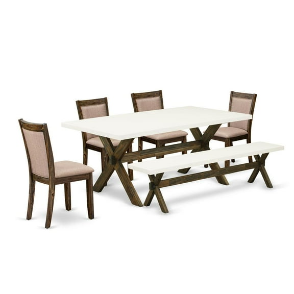 X727MZ716-6 6Pc Dining Set - Rectangular Table , 4 Parson Chairs and a Bench - Multi-Color Color