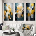 thumbnail image 1 of Designart "Unexpected Joy Teal and Yellow Abstract II" Abstract Painting Framed Wall Art Set Of 3 - Blue Modern Frame Gallery Wall Set For Home Decor, 1 of 6