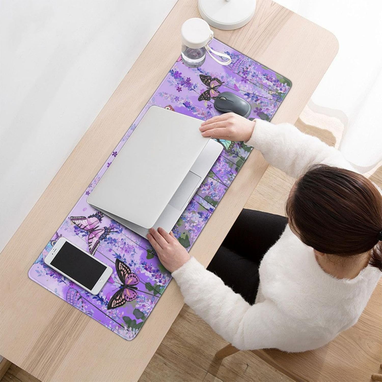 Butterfly Large Purple Desk Mat for Desktop - Office Desk Pad and Computer Desk Mat