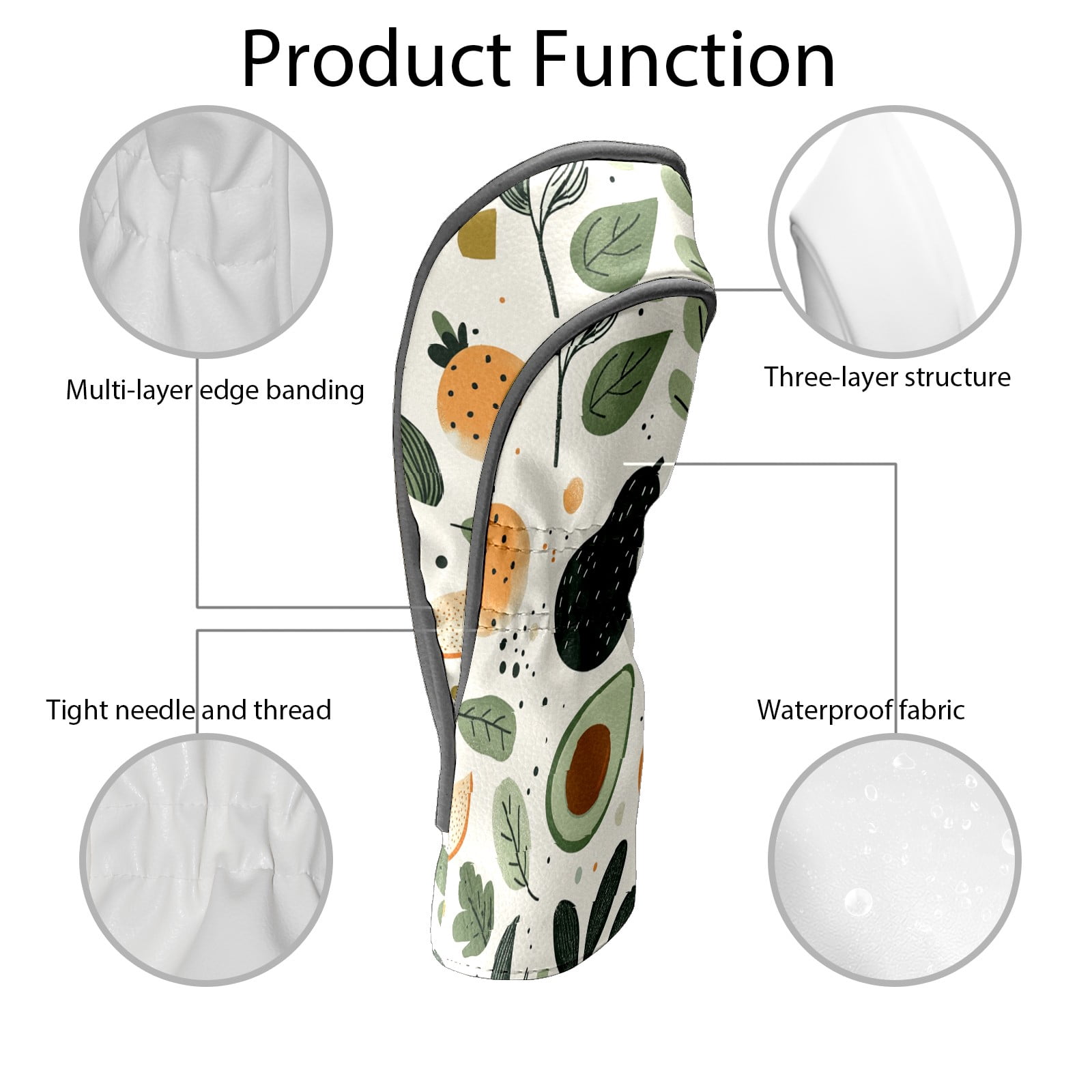 Golf Club Covers PU Leather Waterproof Head Covers for Fairway Woods Hybrids Vegetable Avocado