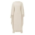 thumbnail image 4 of Elegant Satin Maxi Party Dress for Women Batwing Sleeves Round Neck Loose Flowing Abaya Robe, 4 of 5