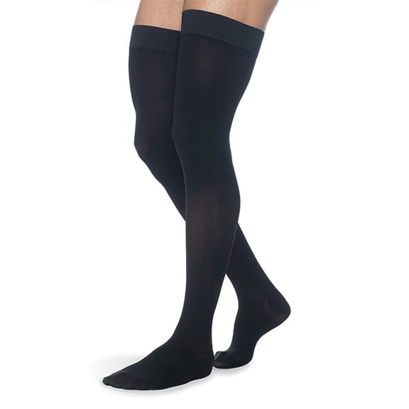 Sigvaris Specialty 552 Secure Men's 20-30 Closed Toe Thigh High Compresson Stockings w/Silicone Band Black X4 Long Full