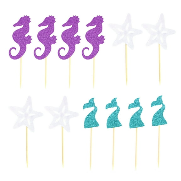 MLINS 12PCS Sea World Themed Cake Toppers Decorative Glittering Cupcake Muffin Food Fruit Picks Baby Shower Birthday Party Favors Supplies