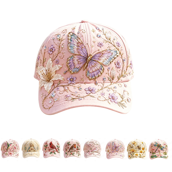2026 Sparkling Floral Baseball Cap for Women, 2026 Garden Collection, Adjustable Pink Sun Hat with Shiny Rhinestone Accents