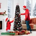 thumbnail image 7 of 6 Ft Pre-Lit Black Halloween Christmas Tree, Slim Artificial Pencil Christmas Tree with 250 Colorful LED Lights, 8 Lighting Modes, 571 Tips, Lighted Hinged Skinny Xmas Tree, 7 of 7