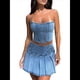 thumbnail image 1 of Conjunto de Dos Piezas de Jeans para Mujer, Top Corto Sin Mangas con Hombros Descubiertos y Falda Plisada de Mezclilla Azul XL, 1 of 9