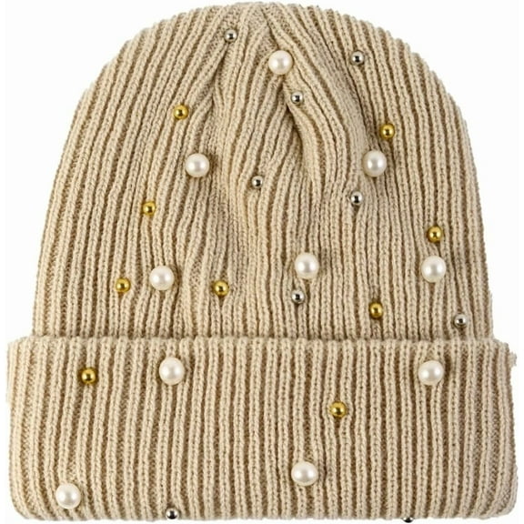 YooGuoGuo Winter Knitted Beanie Hat for Women Fashion Pearl Skull Cap Slouchy Warm Elastic Curled Hat Ear Protection