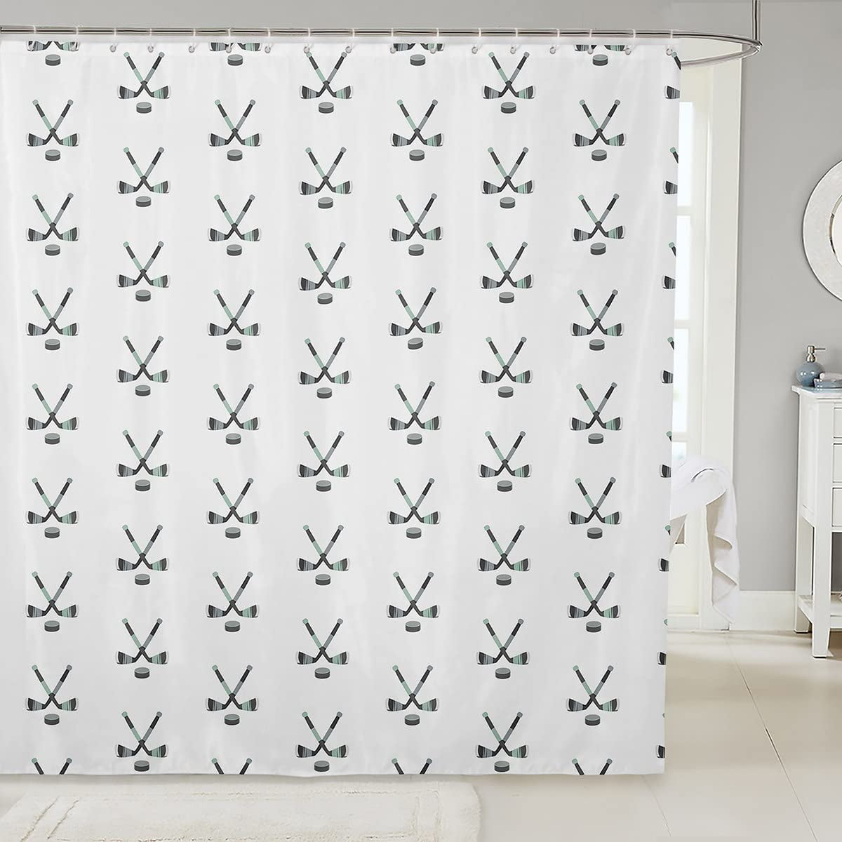 Ice Puck Sports Game Shower Curtain for Bathroom Ice Hockey Bath