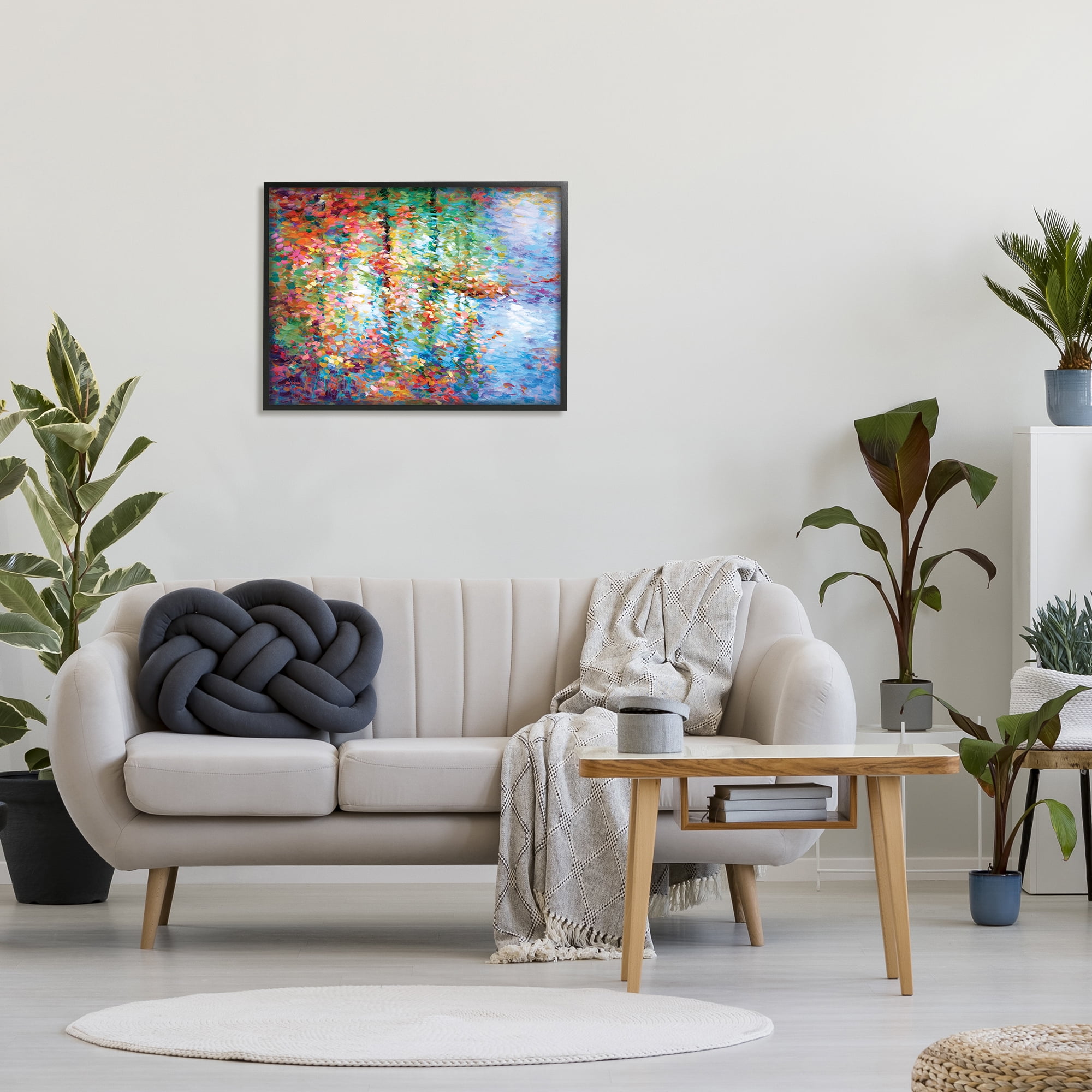 Stupell Industries Abstract Leaves Colorful Reflections Landscape Painting Black Framed Art Print Wall Art, 30 x 24