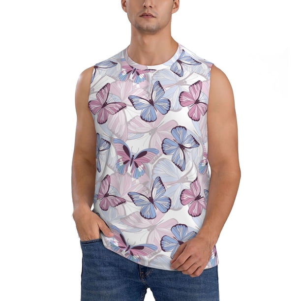 Fotbe Butterflies in Pastel Men's Camiseta sin Mangas Estampada para Hombres, Playera Casual para Gimnasio, Entrenamiento, Playa-X-Large
