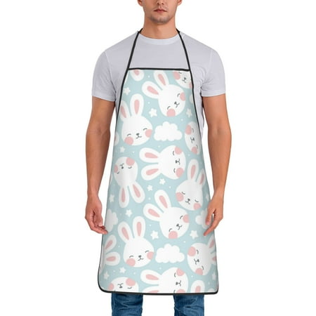 

Adjustable Bib Apron - Cartoon Cute Rabbit Face Stars Waterdrop Resistant Cooking Apron Kitchen Aprons for Men Women