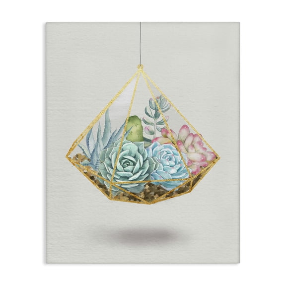 Stupell Industries Eclectic Succulent Basket Gold Grey Watercolor Canvas Art, 16 x 20, by Ziwei Li