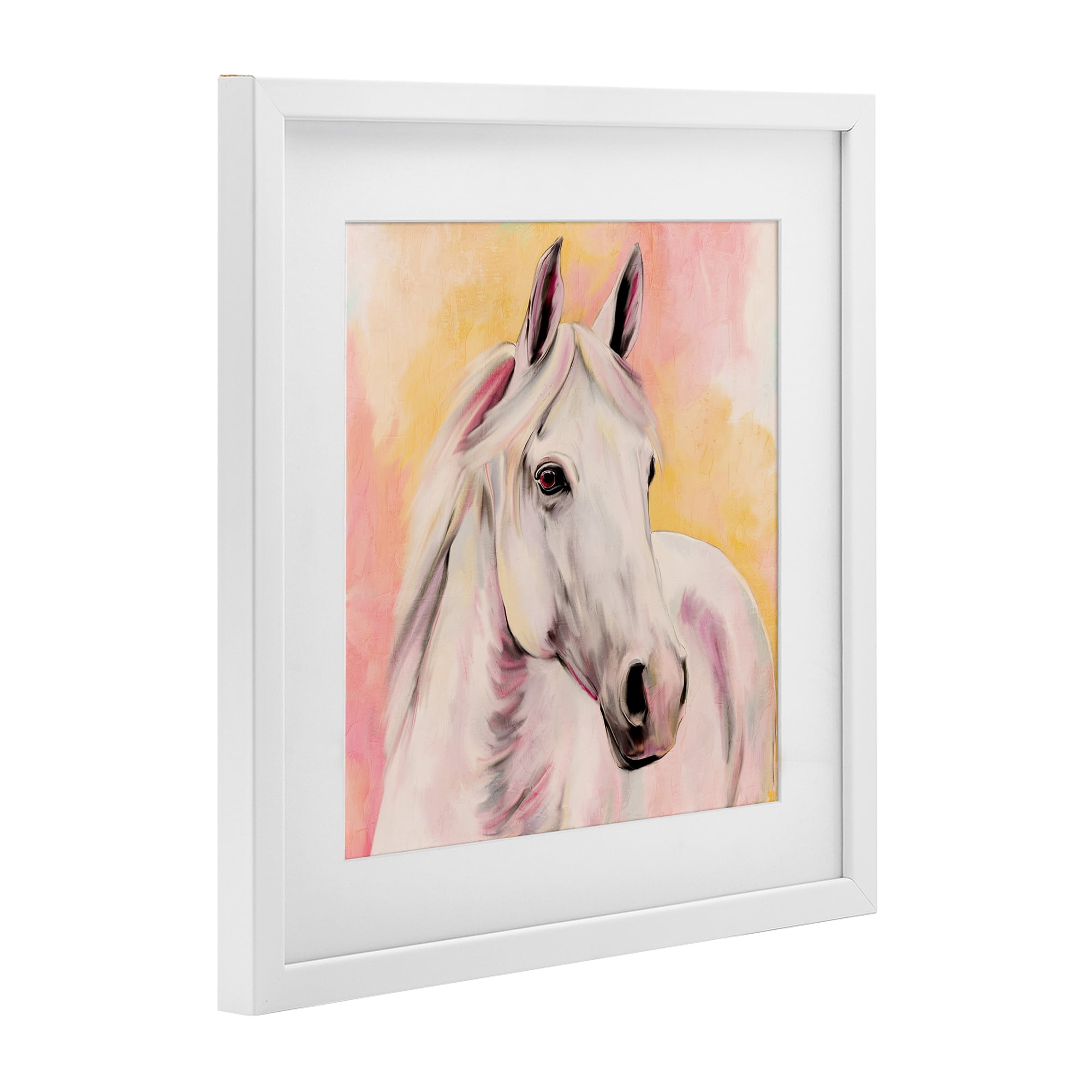 Sunset White Horse White Framed Print Under Glass, design by Kim Allen