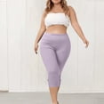 thumbnail image 3 of Women Capri Pants Plus Size Stretch Knee Length Leggings Elastic Waist Casual Summer Ladies Pull On Capris Light Purple 5XL, 3 of 6