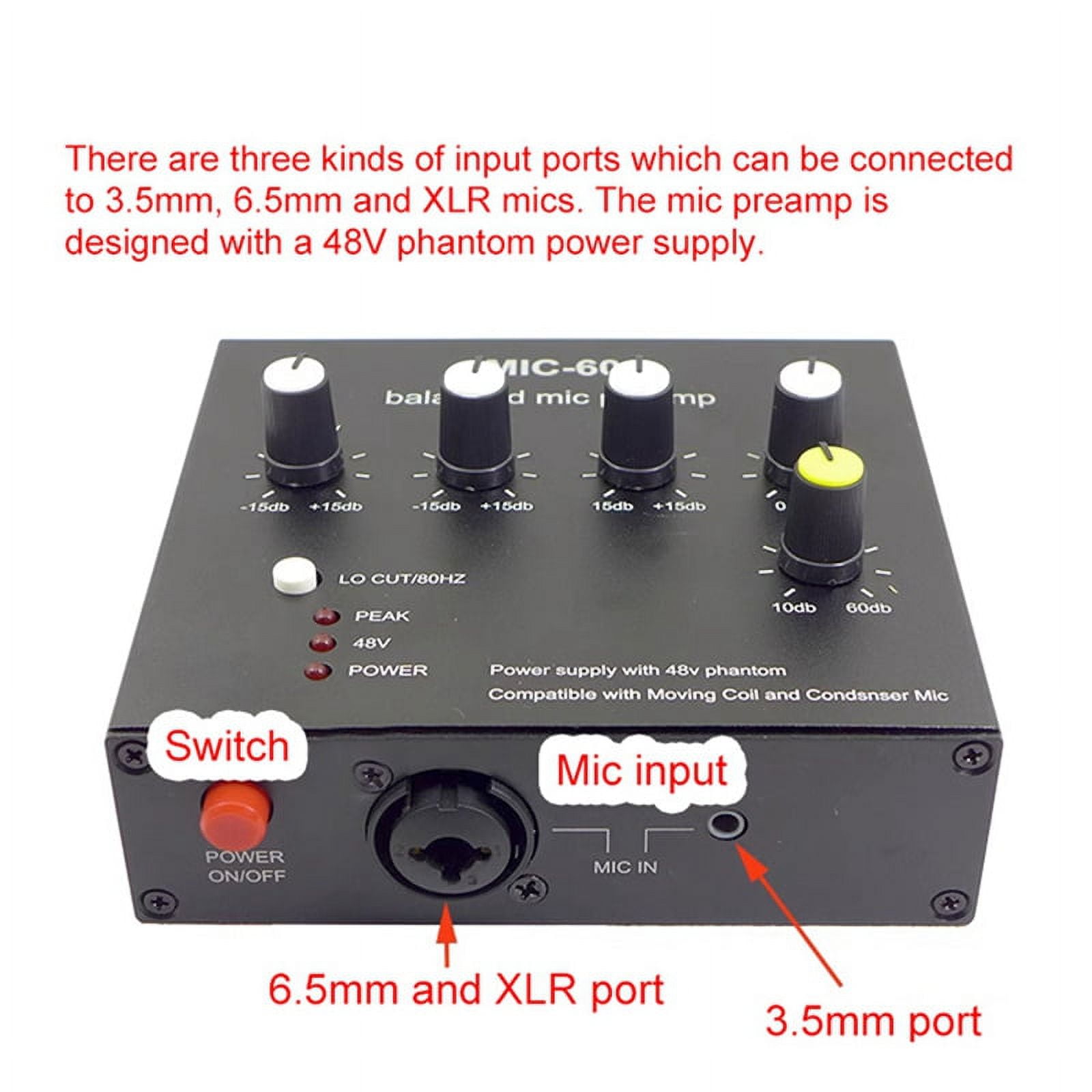 MIC-60 3-Band Equalizer Balanced Mic Preamp Microphone Preamplifier with DC Cable and 6.5mm Cable
