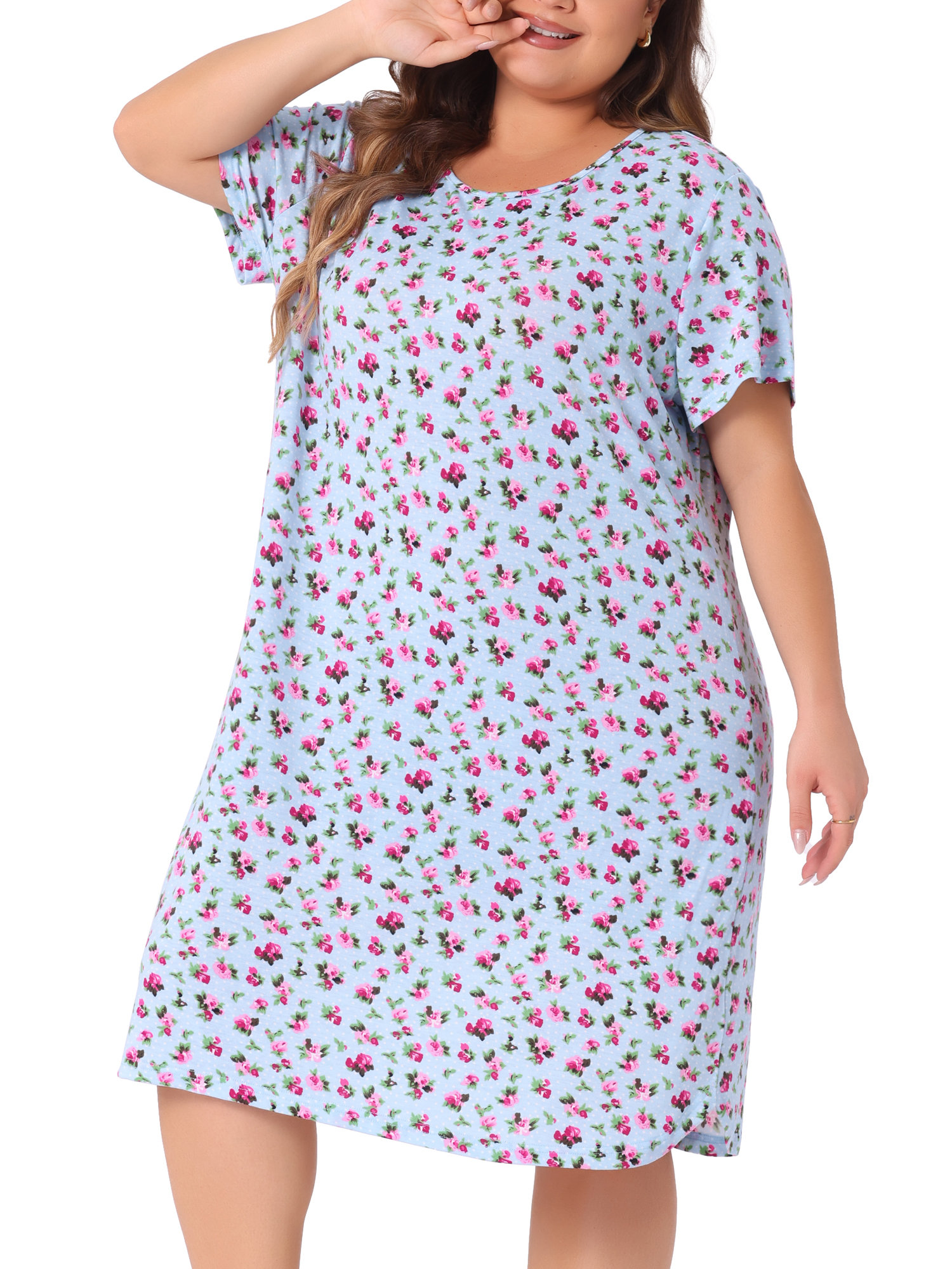 DARING DIVA Women's Plus Short Sleeve Round Neck Sleepwear 2X Light Blue