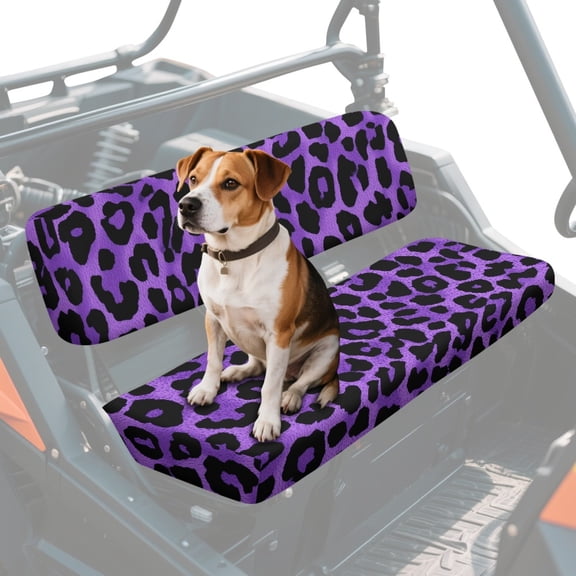 ZIATUBLES Deep Violet Leopard Print UTV Seat Covers 2 Pack, Waterproof Polyester Replacement Front Bench Seats Covers, Wear-Resistant UTV Outdoor Accessory Part for Kawasaki Mule