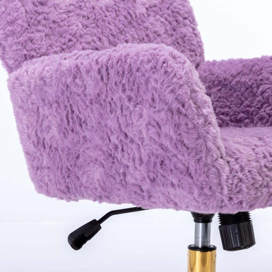 Swivel Vanity Chair, Desk Chair with Plush Fabric and Gold Metal Base, Mid Back Office Chair for Makeup Room Living Room Bedroom, Violet