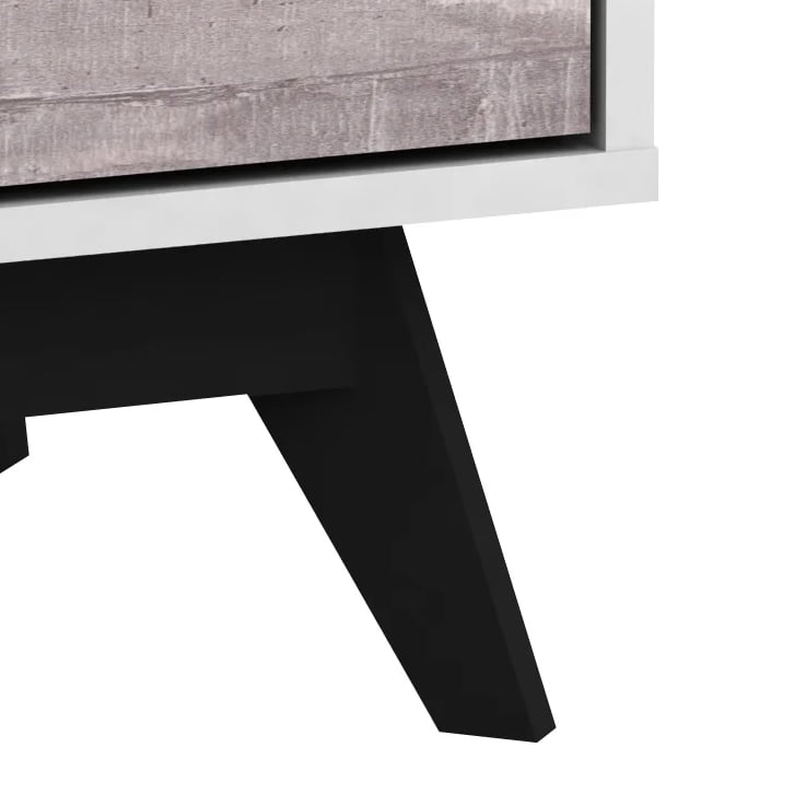 TMS Crislana Mid-Century Nightstand with Two Gray Faux Concrete Drawers, WHite/Black