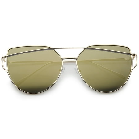 sunglassLA - Oversize Metal Frame Thin Temple Color Mirror Flat Lens Aviator Sunglasses - 62mm