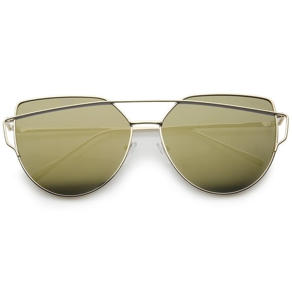 sunglassLA Unisex Oversize Metal Frame Thin Temple Color Mirror Flat Lens Aviator Sunglasses (Gold / Smoke Mirror) - 62mm
