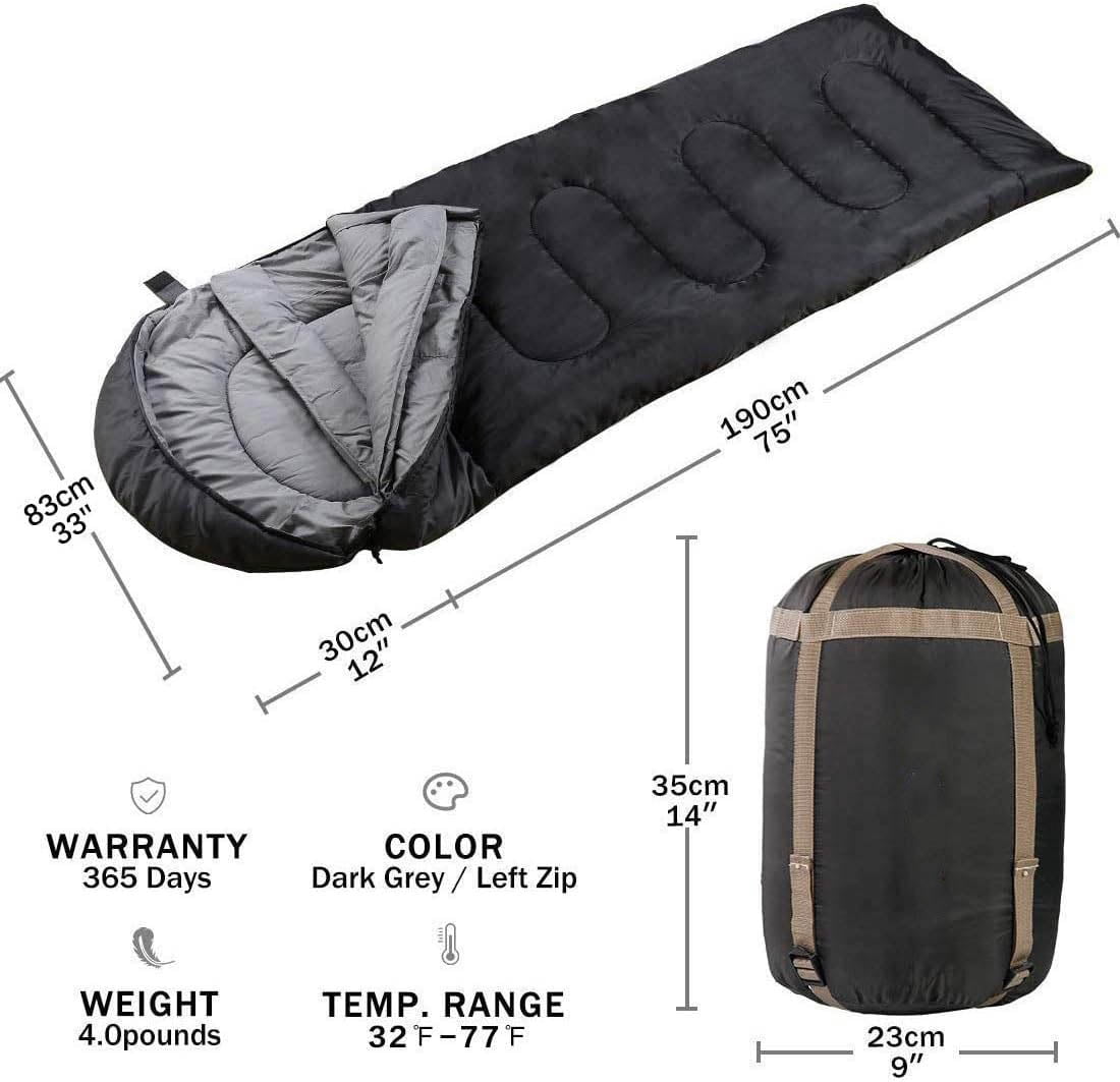Sleeping Bag for Adults, Lightweight Warm Cold Weather Camping Bag with Waterproof Compression Sack – Portable for Hiking, Backpacking, Traveling & Outdoor Adventures