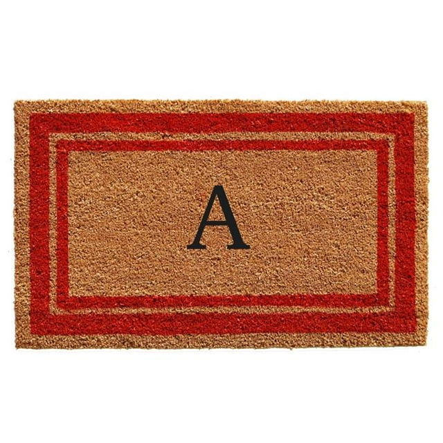 Calloway Mills 153031830A 18 x 30 in. Red Border Monogram Rectangular Doormat, Natural - Letter A