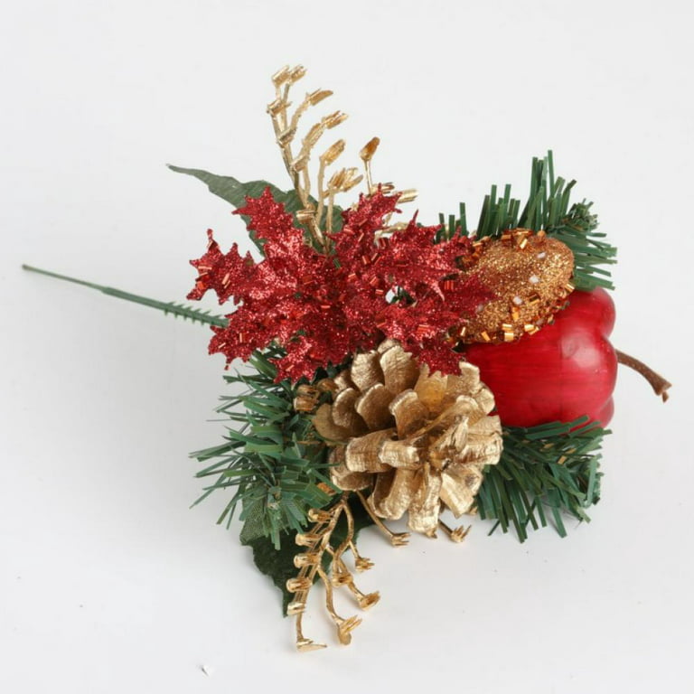 12PCS Artificial Pine Flower Picks,Red Berry Stems with Snow Flocked Holly  Pine Cone Ball,Artificial Plants Small Pine Picks for Christmas Tree