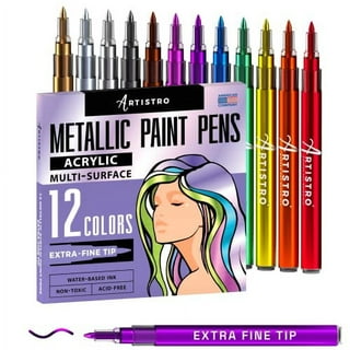 Artistro Acrylic Paint Pens for Fabric, Glass, Extra Fine Tip, 12 Metallic  Paint Markers 