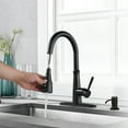 thumbnail image 2 of Wowow 3 Functions Single Handle Pull Down Sprayer Kitchen Faucet with Soap Dispenser in Stainless Steel Matte Black, 2 of 5